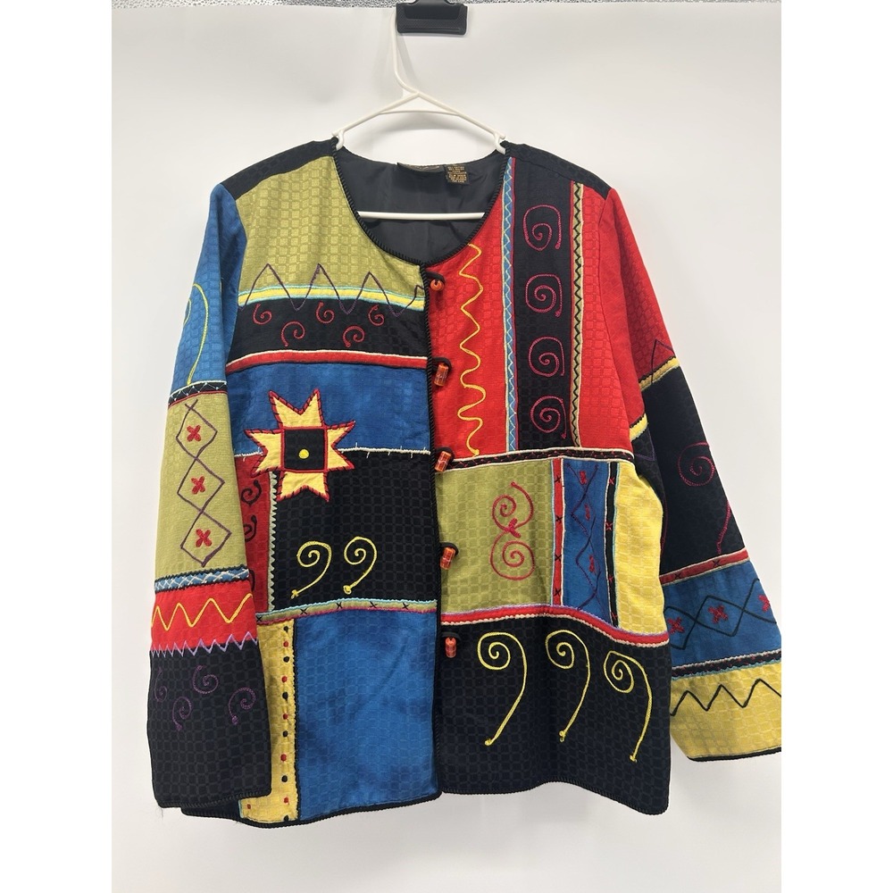 Julia Kim Women's Multicolor Geometric Appliqué Toggle Lined Jacket Size L